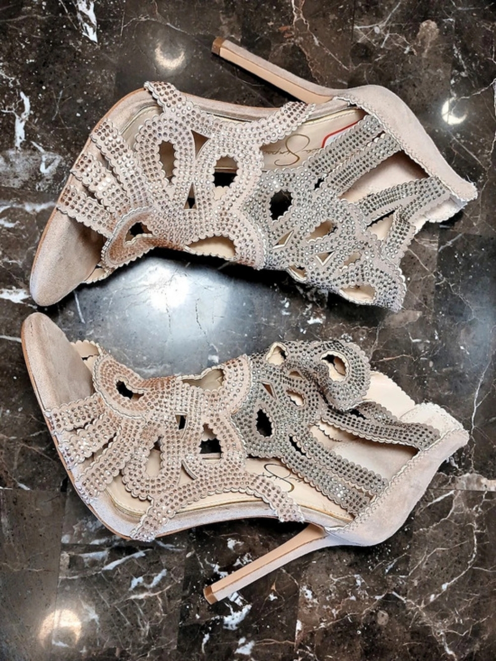 Jessica Simpson Embellished High Heel Sandals in Pink & Silver - Picture 6 of 15